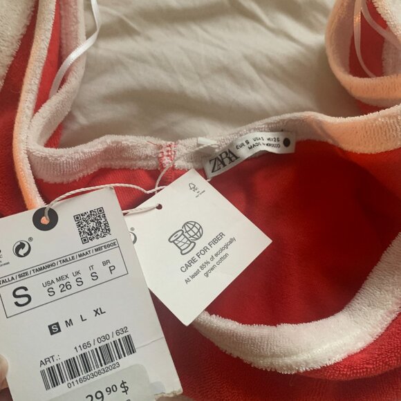Zara Women's red & white Terry Cloth cotton crop top size s with keyhole - Picture 4 of 4